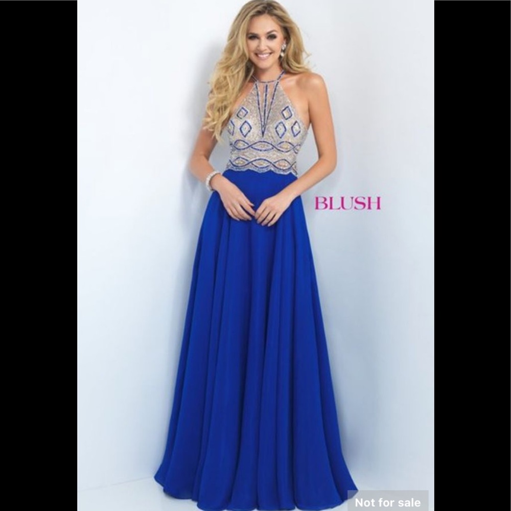 NWOT Blush Royal Blue Beaded Bodice Gown Size Medium